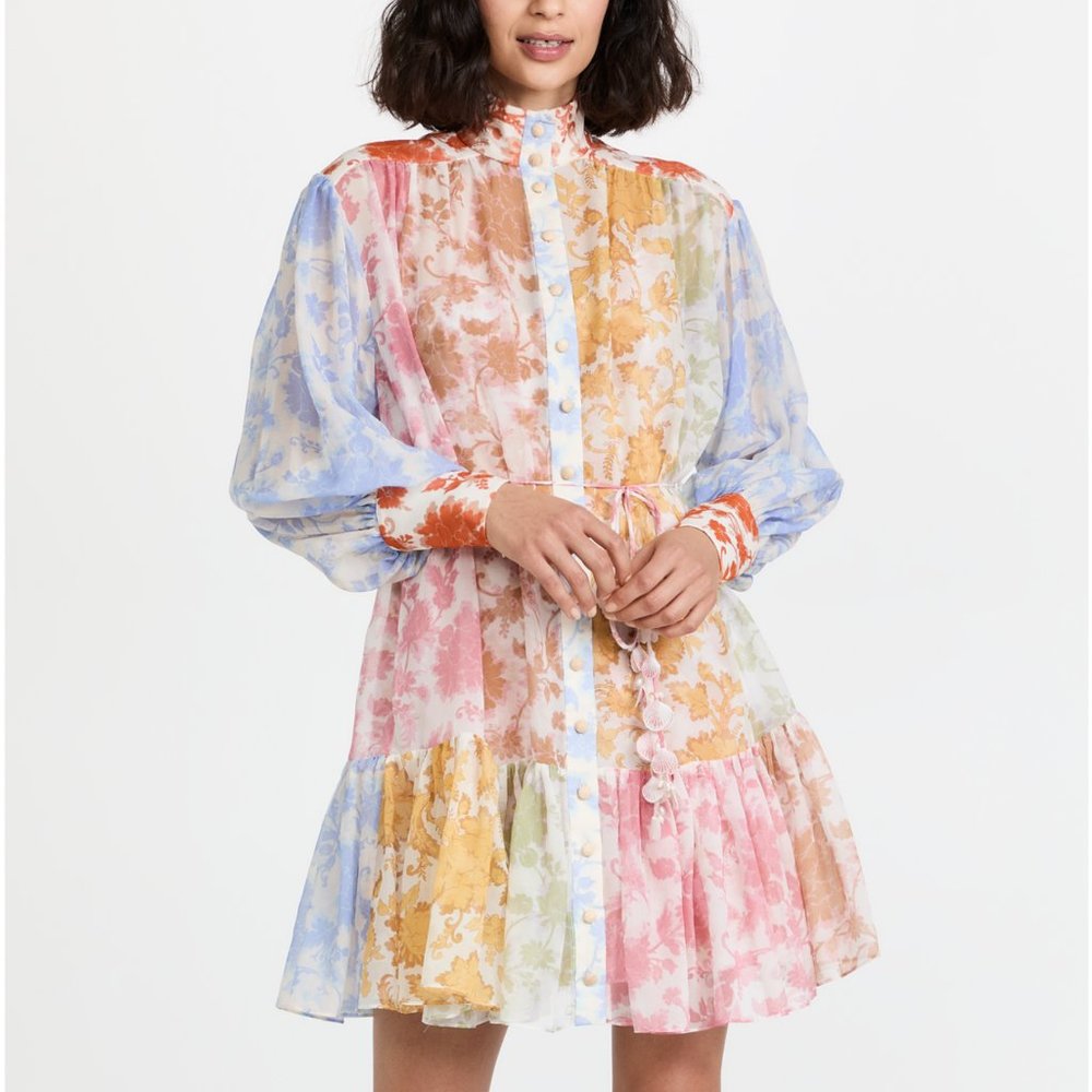FORAL PANELED PRINT MINI DRESS